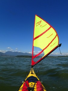 A Falcon Sail on the bow of a kayak