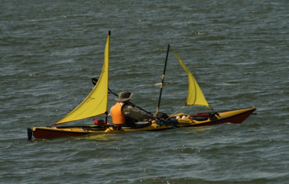home-made sails on a sea kayak
