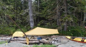 the tent and tarp on Wolf Beach