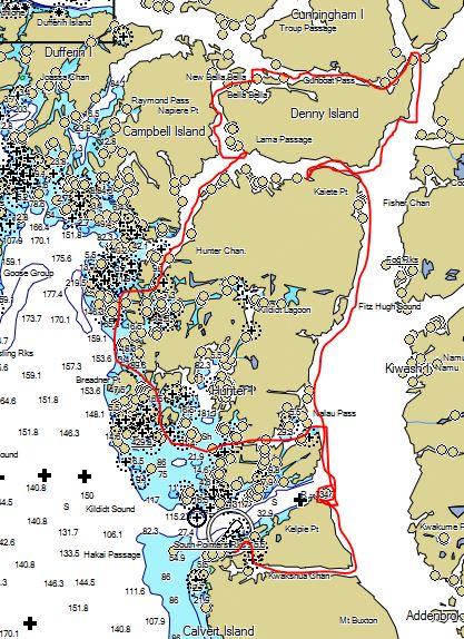 a chart with lines showing the route described in the posting