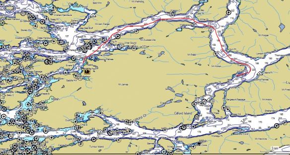 a map showing the route from the Paddler's Inn to Kumlah Island