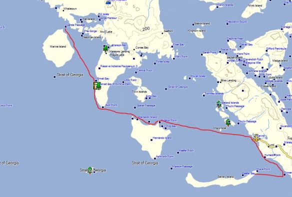 a map showing the route of my kayak voyage on August 22