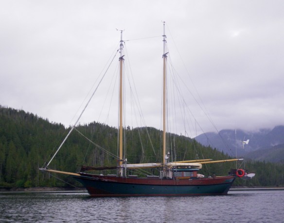 a two masted wooden sailing ship