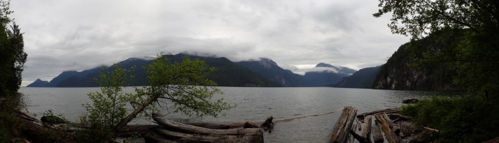 a panoramic view of Pitt Lake