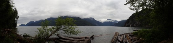 a panoramic view of Pitt Lake