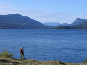 Admiring the view of Saltspring Island from the trail around Portland Island