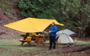 a camper at Shingle Bay, North Pender Island, Gulf Islands National Park
