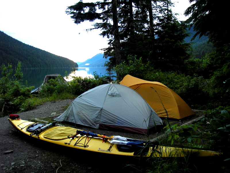 a tent site at the southeast end of Isaac Lake, Bowron Lake Provincial Park, British Columbia
