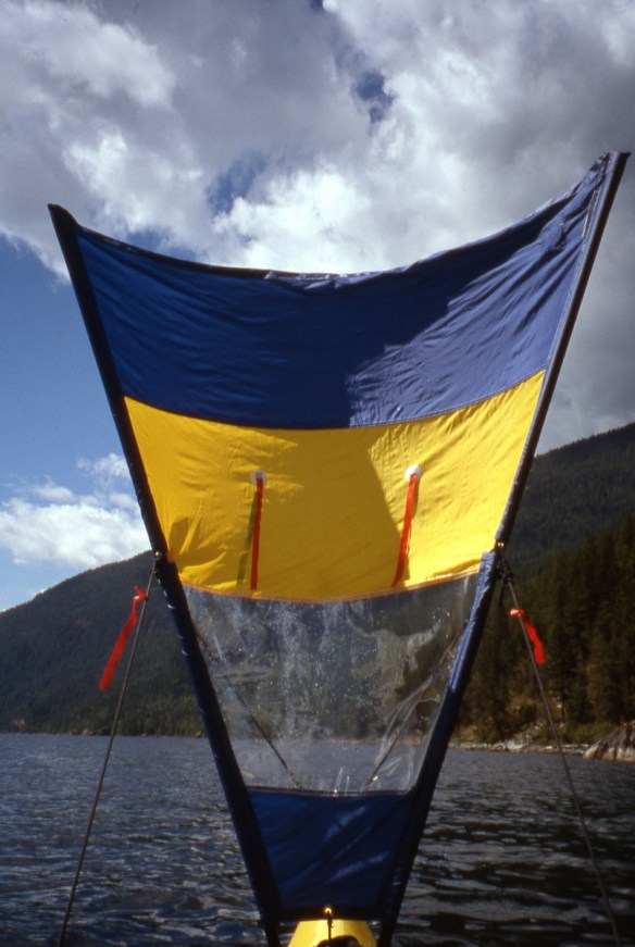 a kayak sail viewed from the paddler's perspective