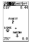 A screen shot of the "map" page from an early GPS, showing that it has no topographic or hydrographic details.